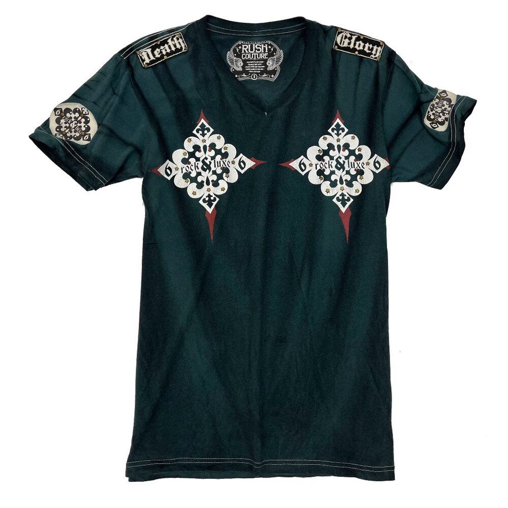 Rush Couture Mens Death Glory Goth T Shirt Green S